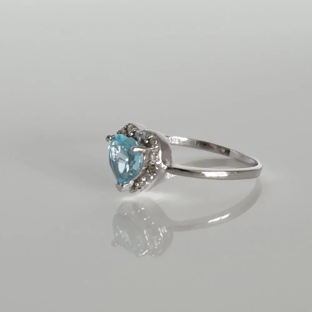 Blue Topaz Heart Ring 1 Carat Size 6.75